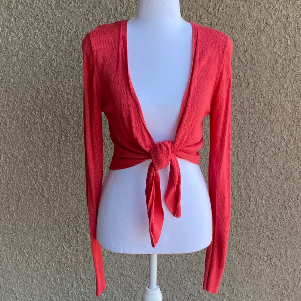 Candies Women's Pink Front-Tie Dressy Cardigan Sz M